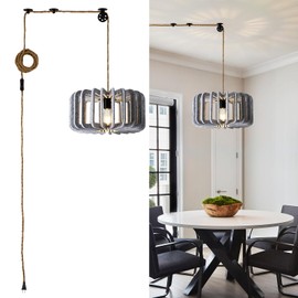 SEABLE Cute Plug in Pendant Light, DIY Hanging Lamp Shade with 177ft Adjustable Wire, Gives Off a Soft and Warm Glow, Suitable for Reading Corner,Children's Room,Restaurant Grey, D15.7"*7.8", 1Pack