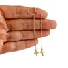 14K Solid Gold Cross Threader Earrings, Dangle Chain Drop, 14K