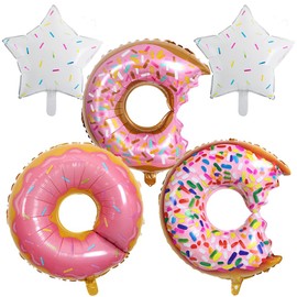 HORUIUS Donut Balloons Sweet Candy Multicolor Aluminum Foil Mylar Balloons for Donut Theme Birthday Party Supplies Baby Shower Wedding Decorations 5PCS