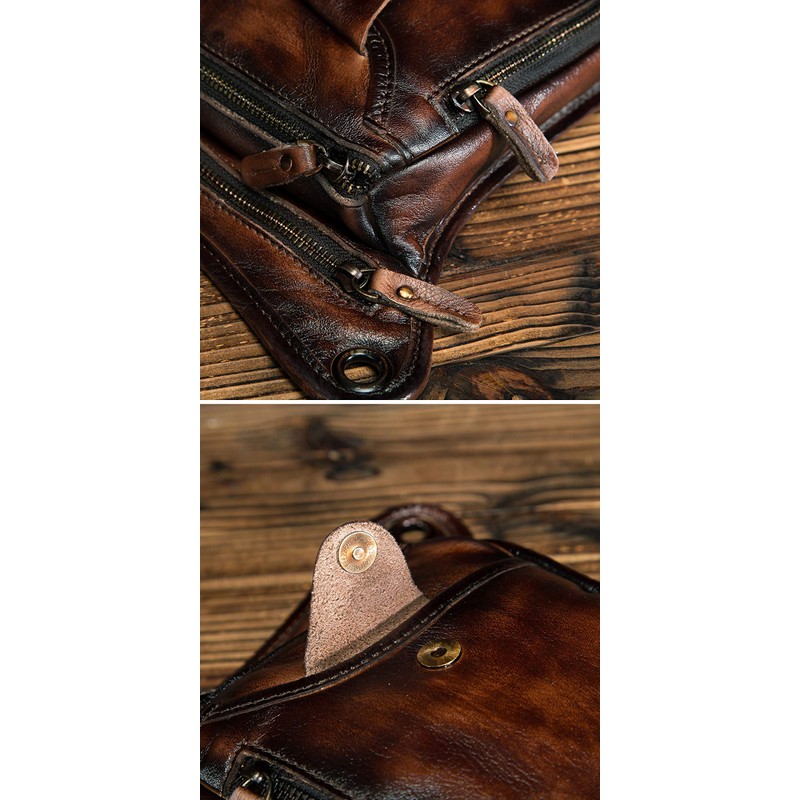 Le'aokuu Mens Genuine Leather Motorcycle Waist Pack Messenger Shoulder Drop