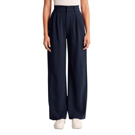 NIMIN High Waisted Work Pants for Women Stretchy Office Business Casual Pants Wide Leg Trousers with Pockets 2025 Navy Blue X-Large