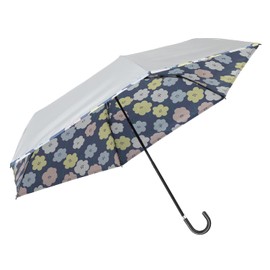 LIEBEN-0594 UV Protection Easy Mini Umbrella 3 Folding Umbrella 19.7 inches (50 cm) Light Shading Folding Cool Umbrella Parasol [LIEBEN-0594] Silver/Floral, navy