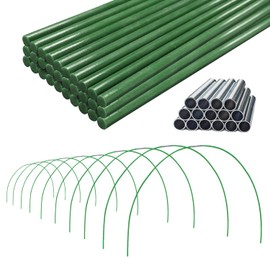 Garden Greenhouse Hoops Kit 15 Sets -2-Section Design, 8ft Grow Tunnels Poles Plant Raised Beds, 30 Pcs 4ft Solid Fiberglass Support Stakes 15 Metal Connectors -Quick Assembly No Loose Parts (Green)