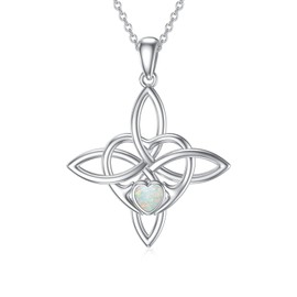 MUUYON Kreuz Keltischer Knoten Mondstein Halskette Silber 925 Mondstein Anhänger Schmuck Geschenke für Frau Mädchen (Weißer Opal)