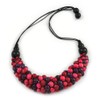 Avalaya Purple/Deep Pink Cluster Wood Bead Chunky Necklace with Black