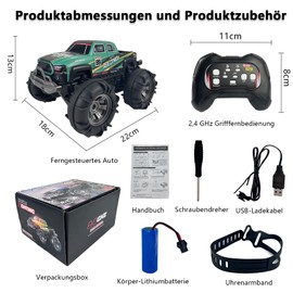 REDKNOT Amphibisches Ferngesteuertes Auto 2,4 GHz 4WD Ferngesteuerter Monstertruck 360° Drift 1:18 RC Auto Wasserdichter mit Gestensensor und LED Licht für Sand Wasser und Schlamm(Blau)
