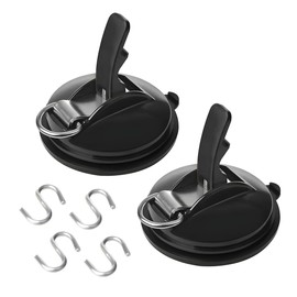 JNNJ Pack of 2 Car Suction Cup Hooks, Car Suction Cups with 4 S-Hooks, Car Mount Tents Suction Cup Set Hook, Multifunctional Suction Cup Hook for Workshop (Black)