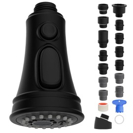Universal Pull Down Spray Head 3 Modes for Kitchen Faucet, Kitchen Sink Faucet Aerator Sprayer Nozzle, Faucet Head Replacement Compatible with Moen, Delta, Kohler, 15 Adapters, Matte Black