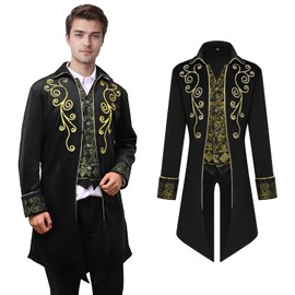 YORDET Men's Steampunk Tailcoat Medieval Retro Jacket Victorian Court Phnom Penh Embroidery Coat Vampire Costume Men for Adult (Black, XL)