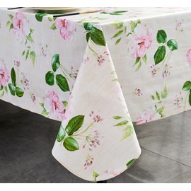 Vinyl Tablecloth with Flannel Backing - Waterproof, Oil-Proof, Easy to Clean -Plastic Table Cloth - Perfect for Dining Tables, Kitchen Tables, Parties (Beige Flowers, 54×72 Inch Rectangular)