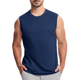MAGCOMSEN Tank Top Men Cotton Moisture Wicking Lightweight Shirt Workout Active Sleeveless Tshirt for Men Navy Blue, 2XL