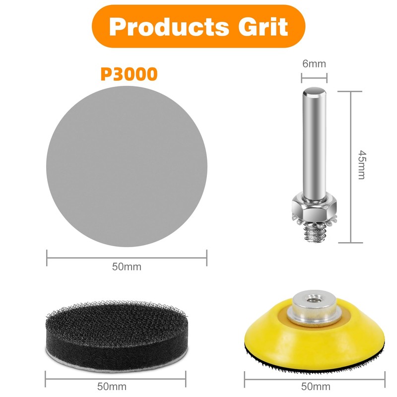 KONGMING Sandpaper 50 mm Velcro Pack of 100 Grit 3000