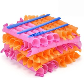 AIMALL 40PCS Magic Hair Curlers No Heat 19 Inch (48cm) Spiral Leverage Rollers Styling Kit for Long Hair Curlers Pink & Orange for DIY Curls and Waves at Home