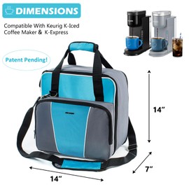 BAGSPRITE Keurig K-Express Coffee Maker Travel Bag, K-Iced Single Serve Brewer Carrying Case with Multiple Pockets for K-Cup Pods, Storage Bag With Shoulder Strap