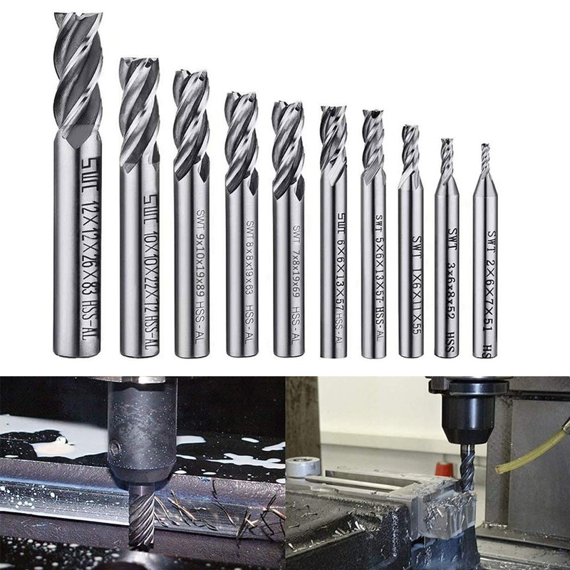 ASNOMY 10pcs 4-Flute End Mill Set, Metric CNC Milling Cutter