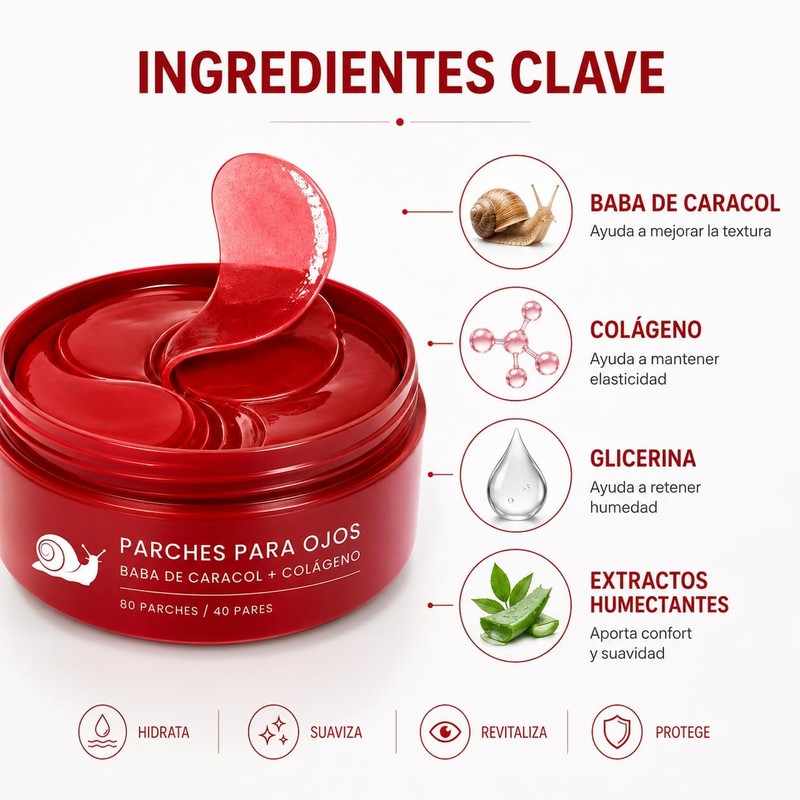 80 Parches para Ojos con Baba de Caracol Colágeno y