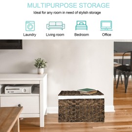 MOORLITER Storage Basket with Lid, 17.2 Gallon (65L) Wicker Storage Trunk with Handles, Handwoven Wicker Basket for Blanket, Removable Liner, Easy to assemble, for Living Room, Laundry Room, Brown