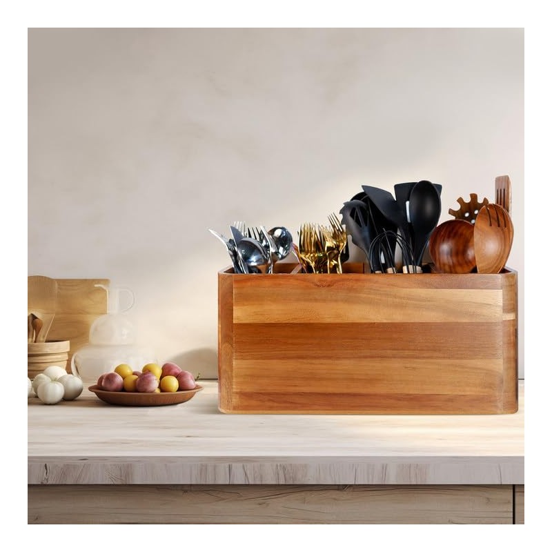 Wooden Kitchen Utensil Holder Organizer for Counter or Countertop, Large