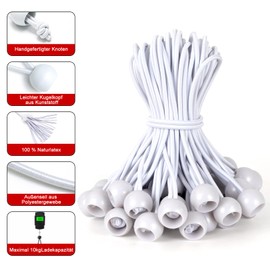 Akicderu Elastic Bands with Ball 15 cm, Rubber Tensioner with Ball, Pack of 50, Tarpaulin Tensioners with Ball, Tent Rubber, Expander Loops, Rubber Loops for Tarpaulins, Tent, Banner, Net, Gazebos