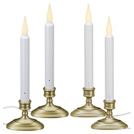 612 Vermont LED Electric Window Candles with Sensor Dusk to Dawn, Warm White Flicker Flame or Steady On, USB Low Voltage Adapter (4, Pewter)