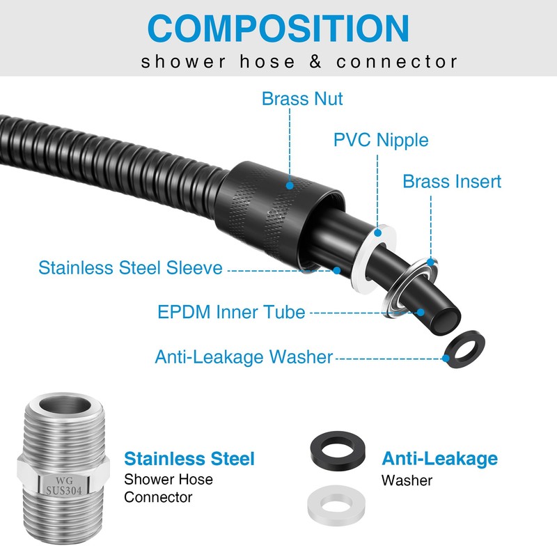 Dreyoo Matte Black Shower Head Hose with Extension Connector, 39