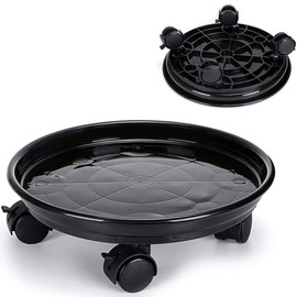 AWXYZ 2 Pack Plant Caddy With Wheels 13inch,Round Potted Rolling Plant Stand With Wheels Heavy Duty Flower Pot Rack on Rollers Dolly Trolley Saucer Tray Pallet with Universal Wheels (13inch, Black)