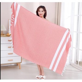 Premium Turkish Beach Towel – Large, Soft & Absorbent Cotton, Quick-Dry, Sand-Resistant, Eco-Friendly Striped Towel for Summer, Pool, Travel & Spa – Oversized Beach & Outdoor Essential. (Coral)