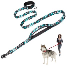 TSPRO Hands Free Dog Lead with Safety Padded Handle and Metal Buckle, Adjustable Dog Leash for Medium to Large Dogs, Durable and Comfortable for Walking & Running (Camo Cyan)