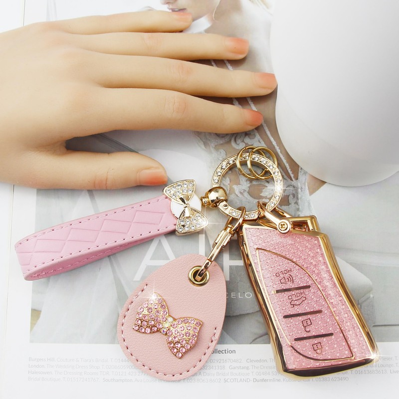 Rayslesan Key Fob Cover with Leather Holder Compatible with Airtag/RFID,Compatible