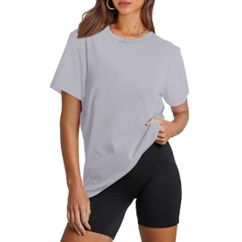 OFEEFAN Breathable Yoga Shirts for Women Crew Neck Short Sleeve Summer Tops Grey L