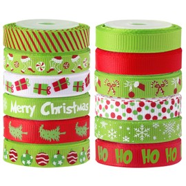 RINOLY 12 Rolls Christmas Ribbon for Gift Wrapping 3/8 Inch,60 Yards Christmas Grosgrain Ribbon for Crafts Holiday DIY Christmas Decorations