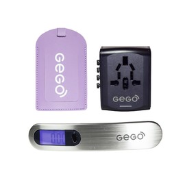GEGO Travel Must-Have Gear, Luggage Tag Waterproof Resistant, Digital Luggage Hanging Scale Portable and Universal Travel Adapter with US, AU, UK and EU Plugs (Luggage Tag - Purple, One Size)