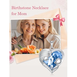 OCJ Mothers Day Gifts for Mom 925 Sterling Silver Mother Daughter Son Necklace Love Heart Birthstone Jewelry for Mom Daughter Wife Women, 22mm, Sterling Silver, Crystal