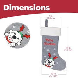 BambooMN 1 Pc Set 18" Classic Hand Embroidered Sequined Cute Animal Christmas Stocking, 22 Reindeer Dog