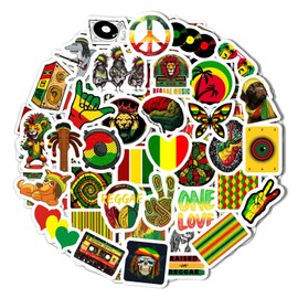 Reggae Stickers – Rasta Stickers, Jamaica Inspired Vinyl Decals – Waterproof Aesthetic Stickers for Laptops, Water Bottles, Guitars, Journals – Gifts for Reggae Music Lovers