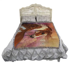 Pure Country Weavers Heart of The West Blanket by Laurie Prindle - Native American - Horse Lover Gift Tapestry Throw Woven from Cotton - Made in The USA (72x54)