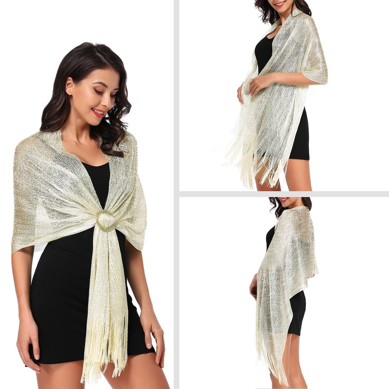 Sparkling Metallic Shawls and Wraps for Evening Party Formal Dresses