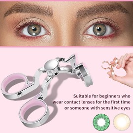 iGeyzoe Contact Lens Wearing Aids, Portable Contact Lens Eyelid Stretcher, Color Contact Lens Wearing Tool with Insert or Remove Tool/Tweeers/Contact Lens Case (Green)