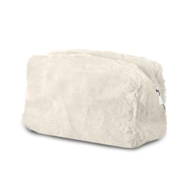 Fycyko Compatible with Makeup Bag Warm Solid Color Fur Toiletry Bag Lady Travel Makeup Pouch Organiser Mini Cosmetic Bag for Women Girls-White