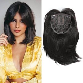 Hair Topper 12 Inch Layered Synthetic Hair Toppers for Women with Thinning Hair Hair Toppers for Thin Hair Fiber Wiglets Ladies Hair Topper with Bangs(4/4K)