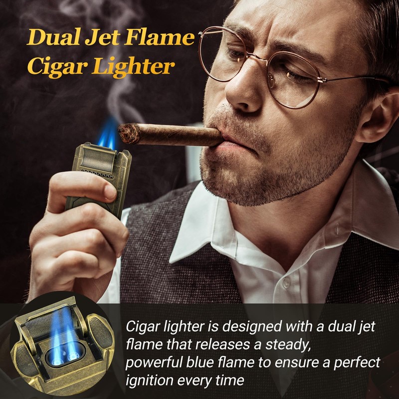 AWOTE Cigar Lighter with Double Jet Flame, Refillable Cigar Torch