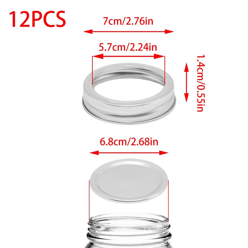 JAKOUE 12 Pairs Wide Mouth Mason Jar Lids & Bands