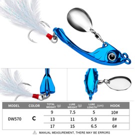 LEXOR Blade Jig, Spintail Spinner, Harbor, Sea Bass, Flounder, Magochi, Catfish, Black Bass, Evolution, String Moon 0.6 oz (17 g), Blue