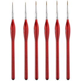 KINBOM 6PCS Detail Paint Brush Set, Miniature Paint Brushes Thin Detail Paint Brush Paint Brush Fine Paint Brushes for Acrylic Painting Miniature Craft Oil Painting Watercolor (Red, 3 Specification)