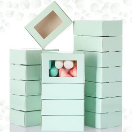 Zonon 30 Pcs Soap Boxes for Homemade Soap Boxes Packaging Small Gift Box Mini Kraft Treat Boxes with Window Present Packaging Box for Bakery Candy Soap Making(Green, 3.5 x 2.4 x 1.2 Inch)