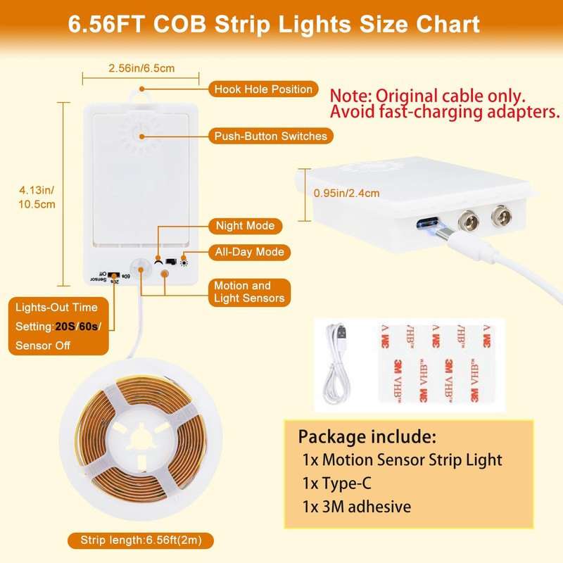 OMIKA COB Motion Sensor Light Strip Indoor, 6.56ft 640LEDs 2700K