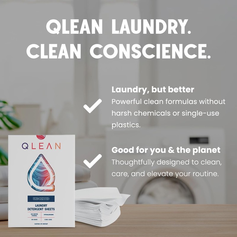 QLEAN Laundry Detergent Sheets (120 Loads) – Plastic-Free Packaging, Travel-Friendly,