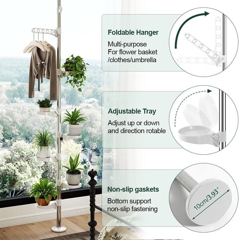 Hershii 7-Layer Tension Pole Plant Stand Indoor Decorative Display Rack