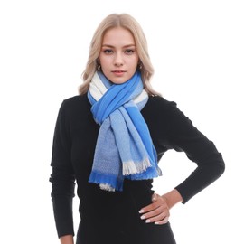 PIOYMEYA Checked Scarf Women's Autumn Winter Cuddly Pashmina Scarves Scarves for Women, blue/white