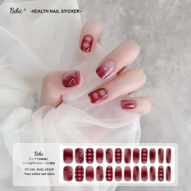 BIBII Gel Nail Seal, Hardening Type, French Nail Seal, Gel Nail, Just Stick, Long-Lasting, Waterproof, Gel Nail Kit, For Hands, 24 Pieces, Spring & Summer Flowers, Cute, Heart, Butterfly, Ribbon, Gel
